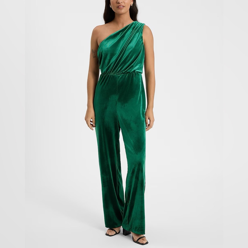 Velvet One-Shoulder Wide-Leg Jumpsuit